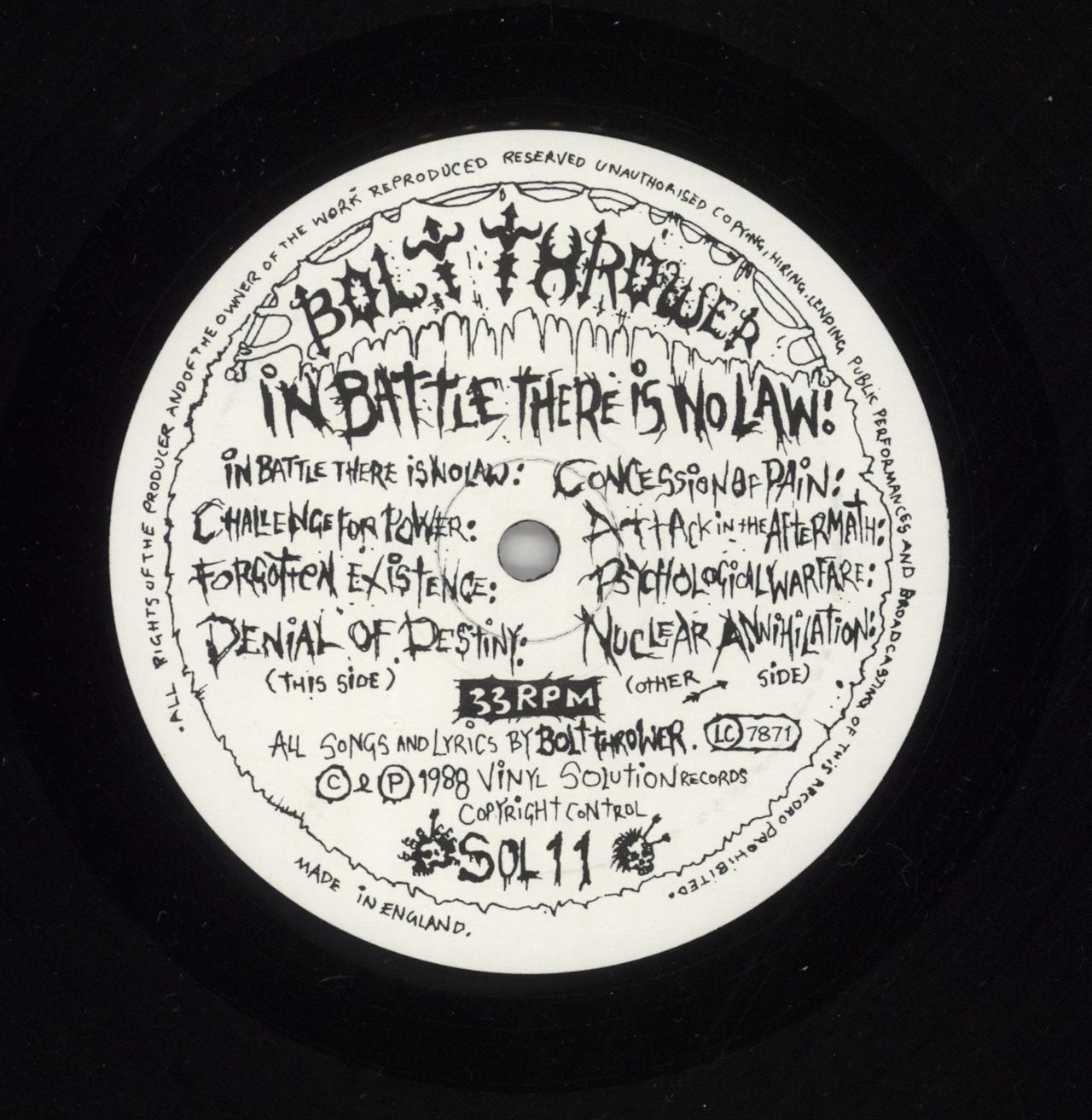 Bolt Thrower In Battle There Is No Law - 1st - EX UK Vinyl LP