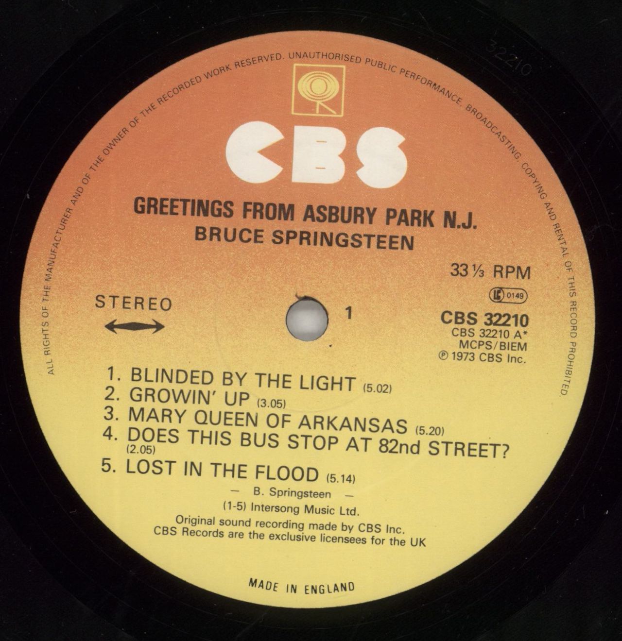 Bruce Springsteen Greetings From Asbury Park N.J. - Graduated + Insert + Hype-Sticker UK Vinyl LP
