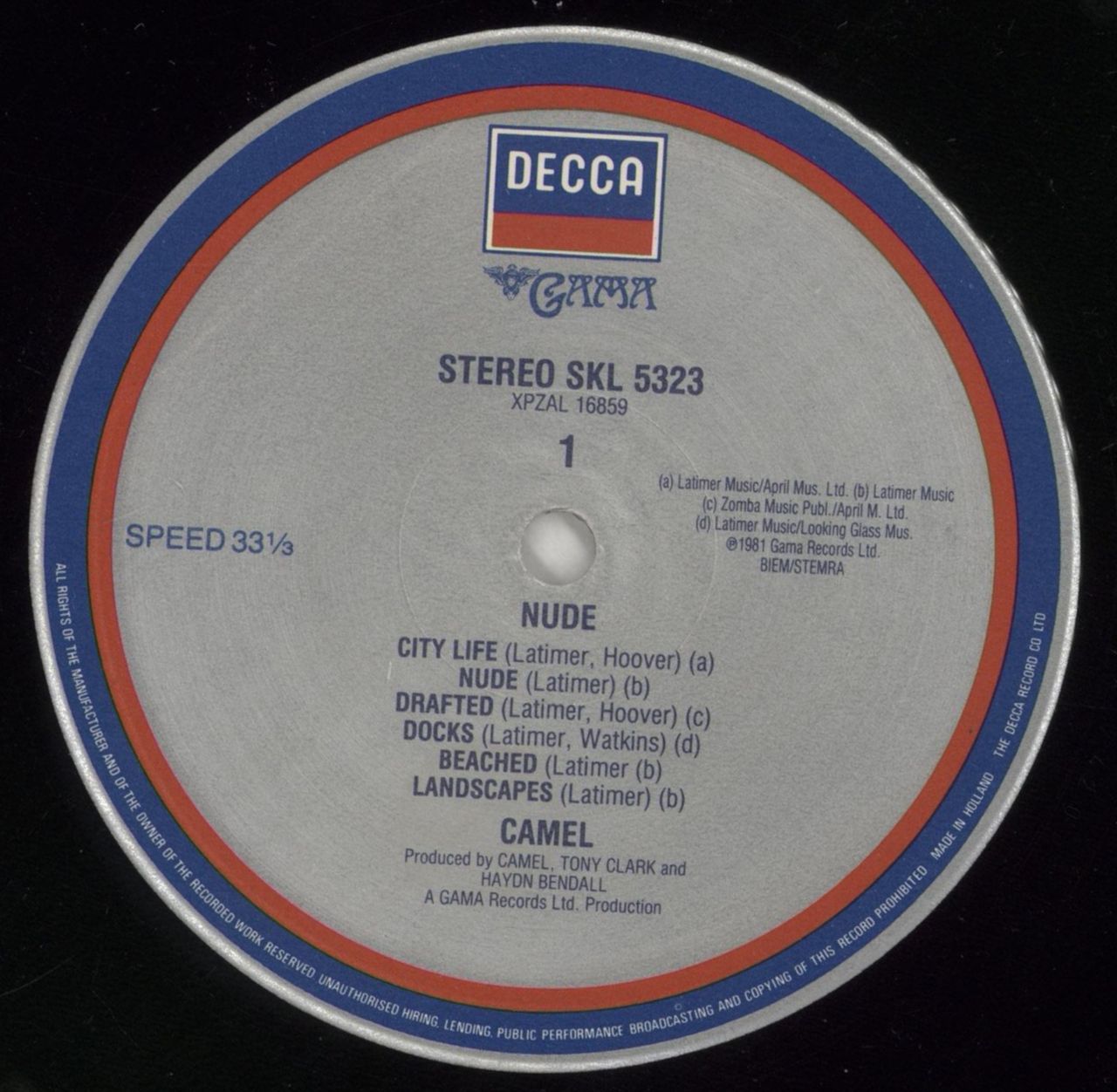Camel Nude Dutch Vinyl LP