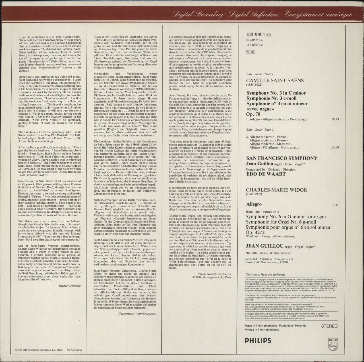 Camille Saint-Saëns Saint-Saëns: Symphonie N° 3 "Organ-Symphony" Dutch Vinyl LP