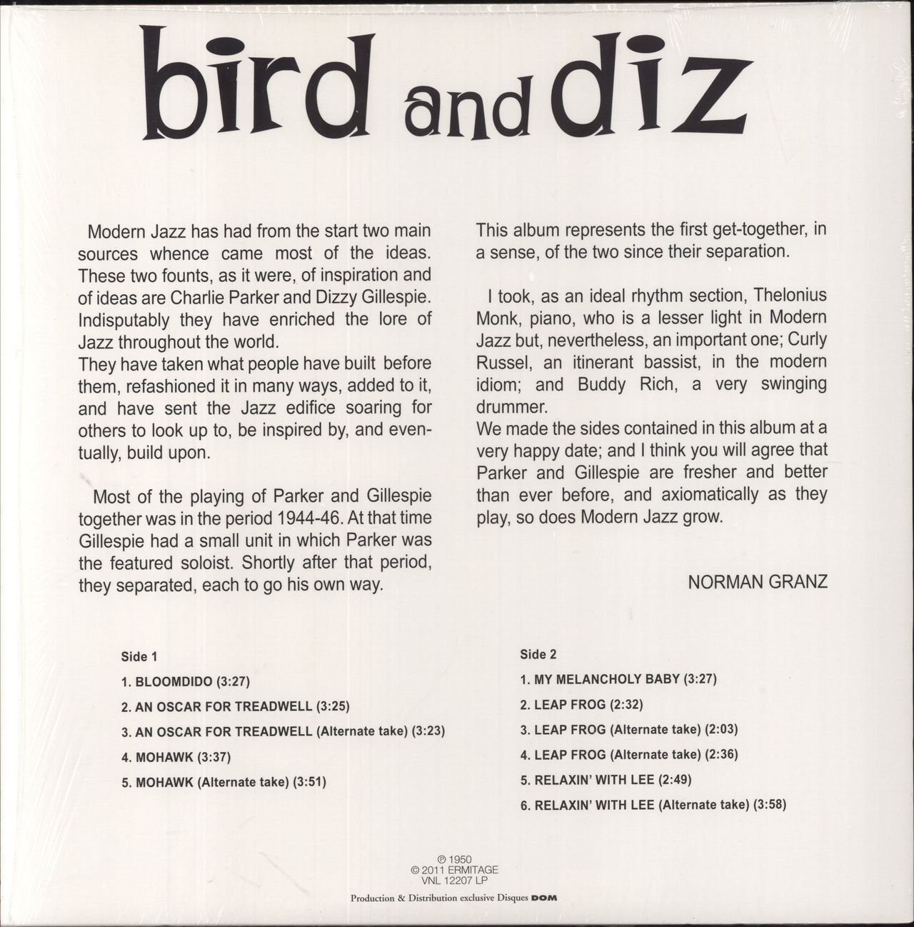 Charlie Parker Bird And Diz - 180m Vinyl - Shrink UK Vinyl LP