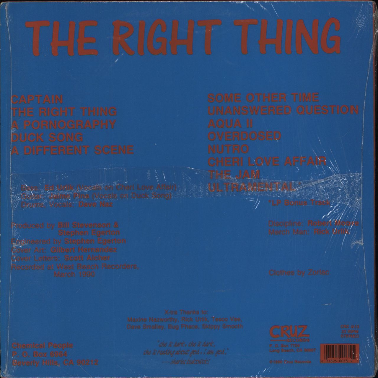 Chemical People The Right Thing US Vinyl LP