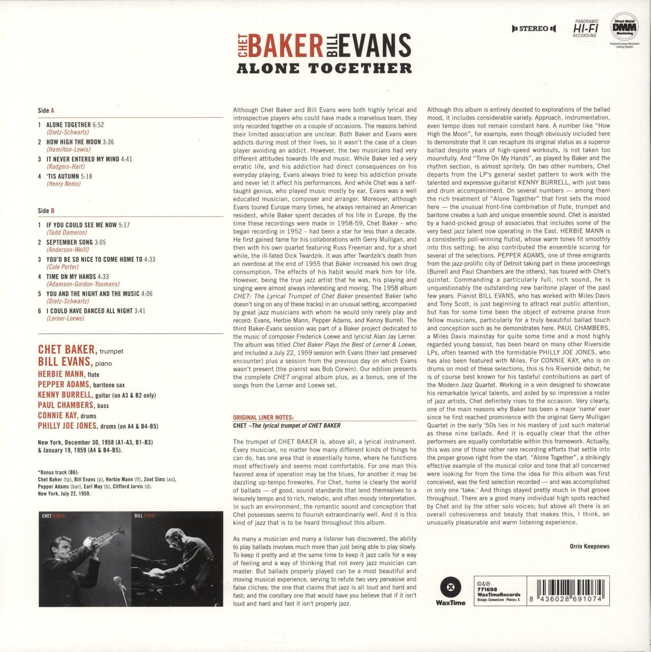 Chet Baker Alone Together - 180 Gram UK Vinyl LP