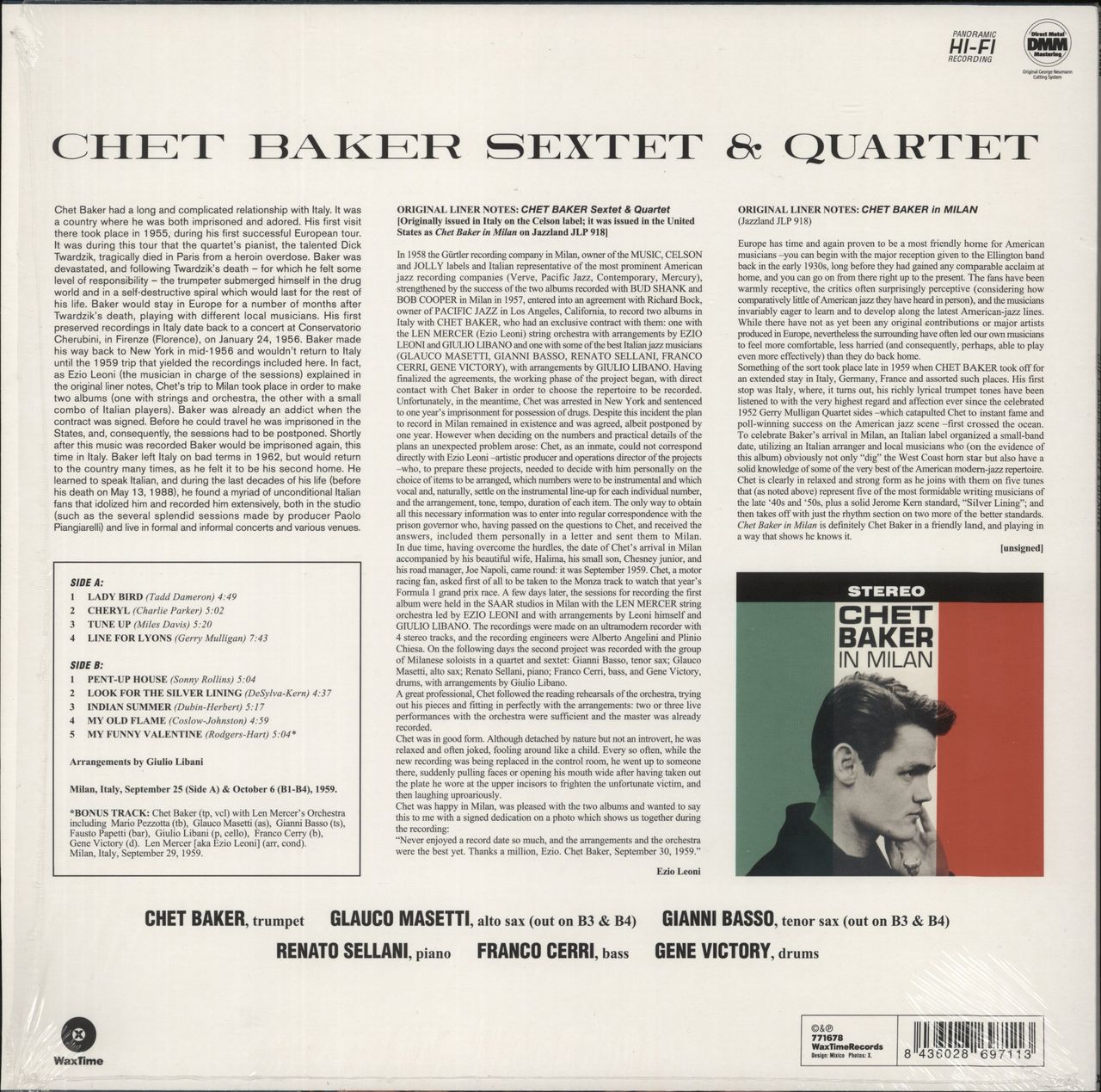 Chet Baker Sextet & Quartet - 180 Gram Vinyl UK Vinyl LP