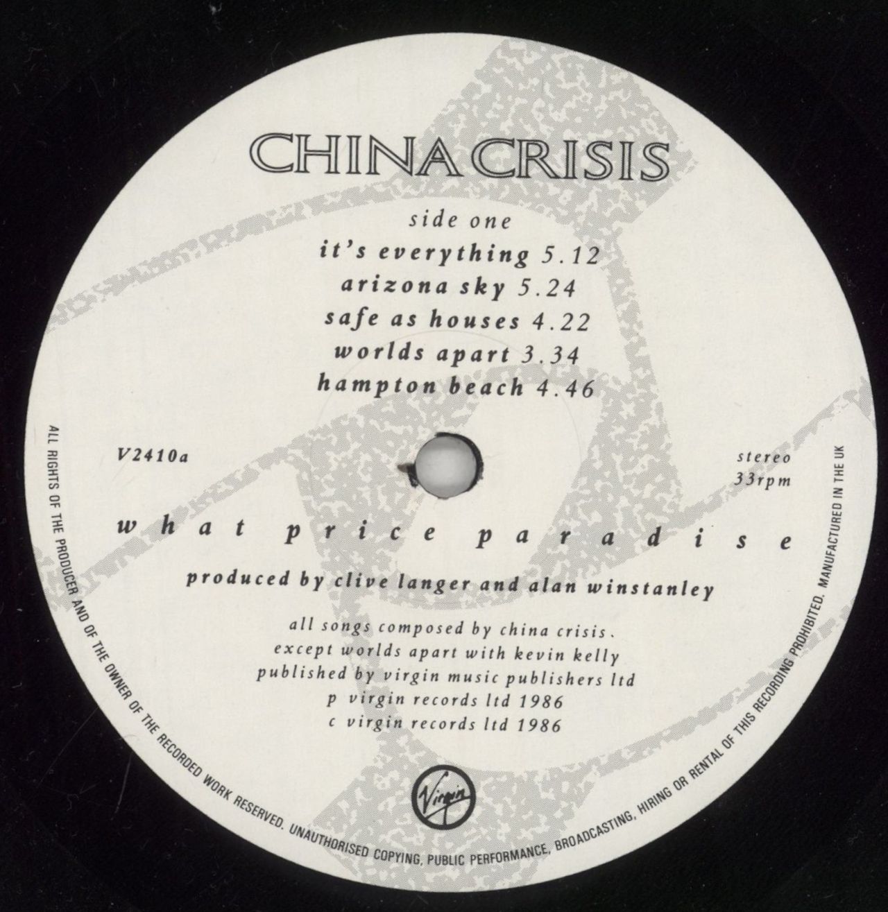 China Crisis What Price Paradise - Autographed UK Vinyl LP