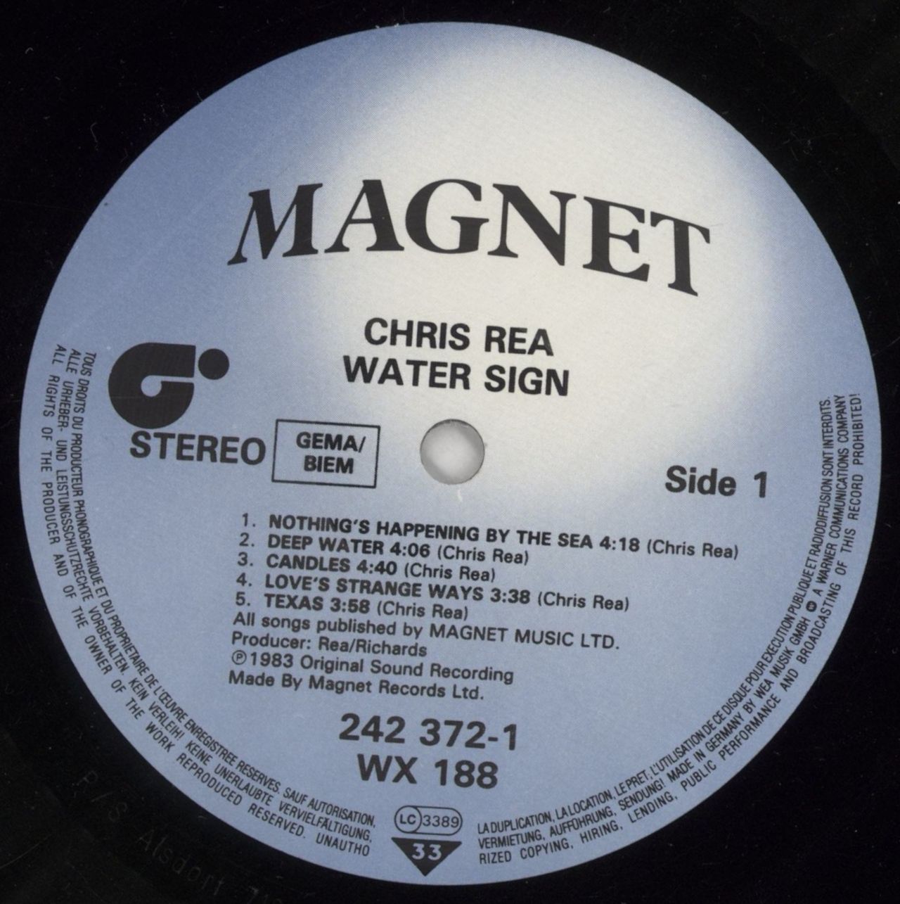 Chris Rea Water Sign German Vinyl LP