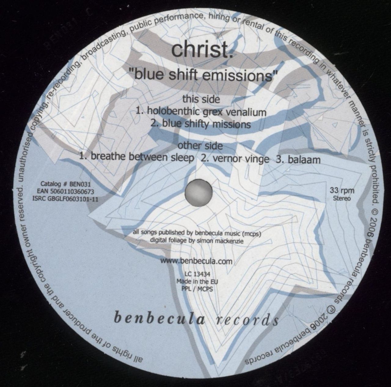 Christ. Blue Shift Emissions UK 2-LP vinyl set