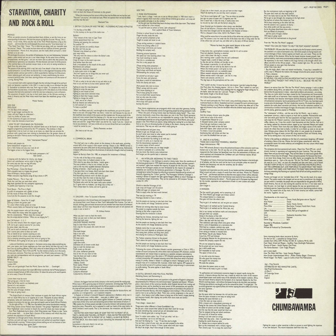 Chumbawamba Starvation, Charity And Rock & Roll UK Vinyl LP