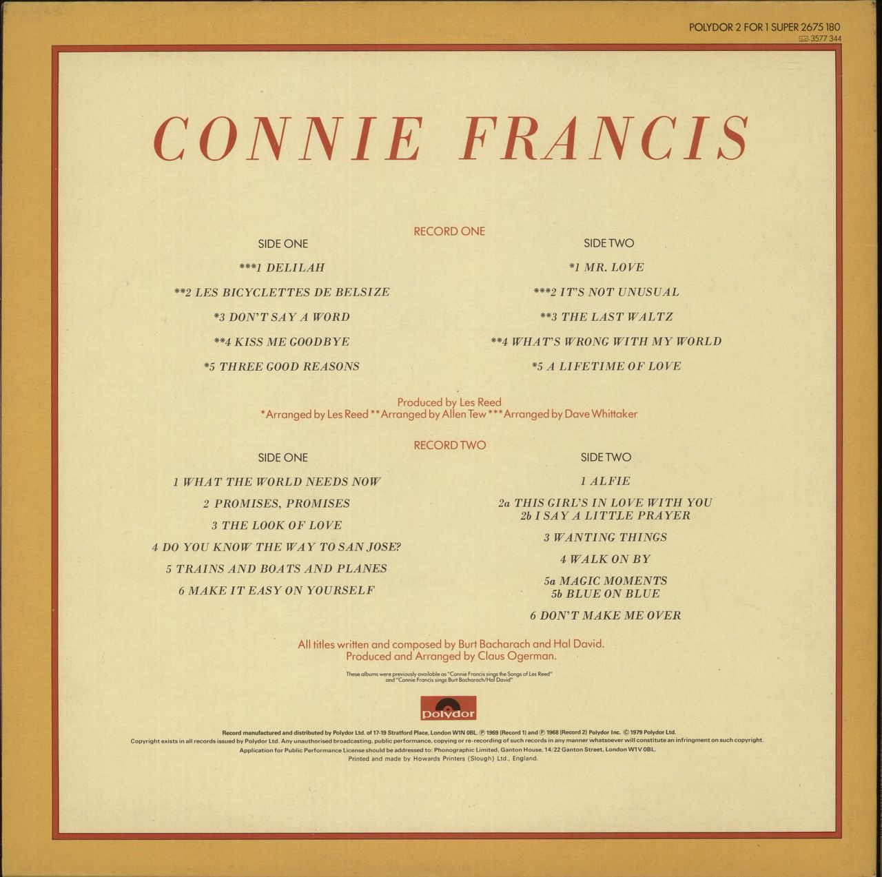 Connie Francis Connie Francis UK 2-LP vinyl set