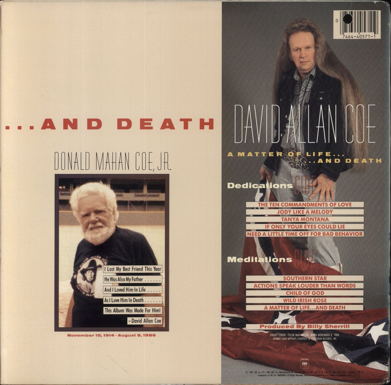 David Allan Coe A Matter Of Life...And Death US Vinyl LP