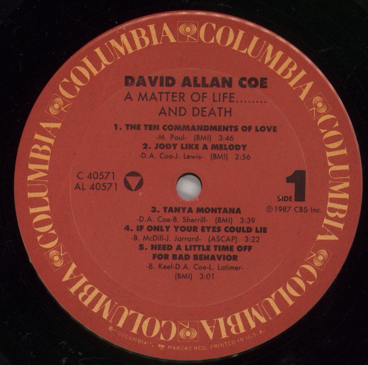 David Allan Coe A Matter Of Life...And Death US Vinyl LP