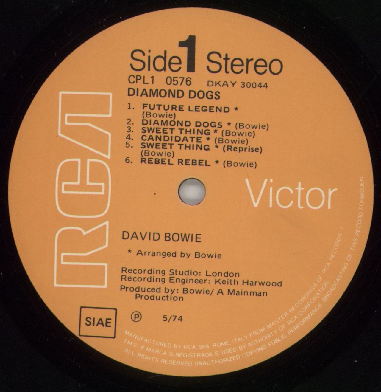 David Bowie Diamond Dogs Italian Vinyl LP