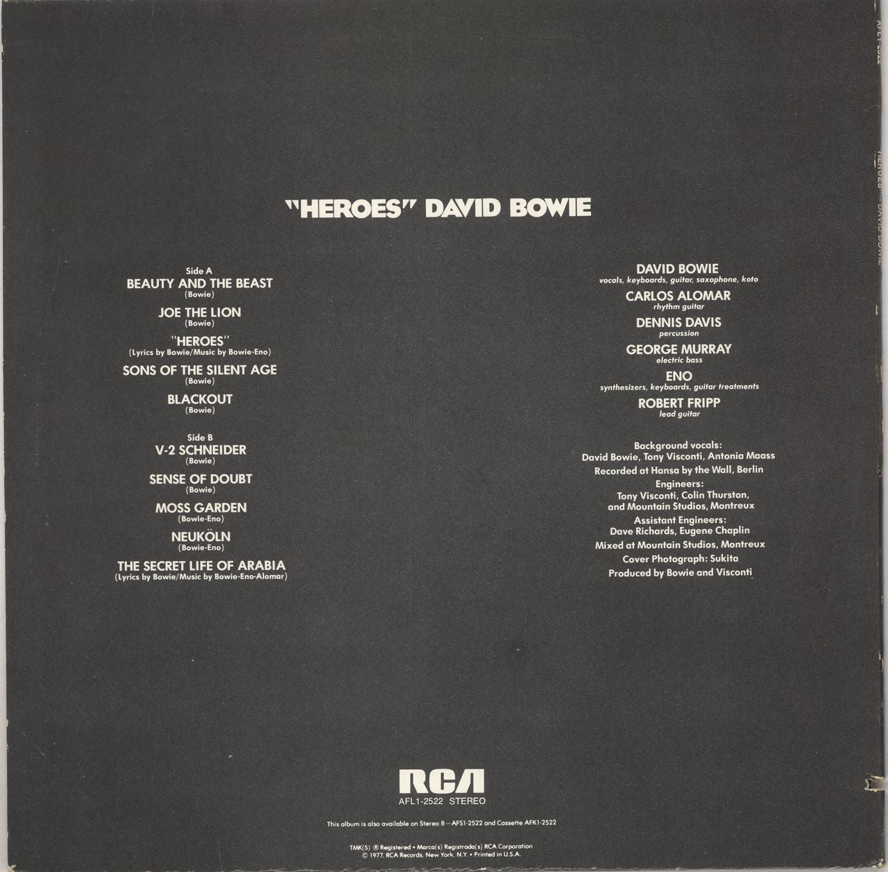 David Bowie Heroes US Vinyl LP