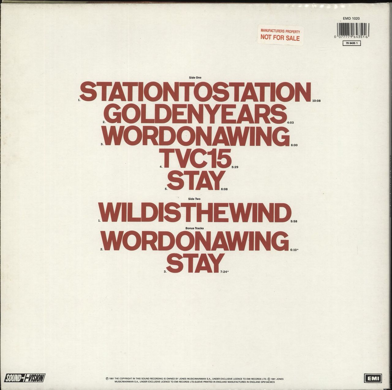David Bowie Station To Station + Promo Sticker UK Promo Vinyl LP