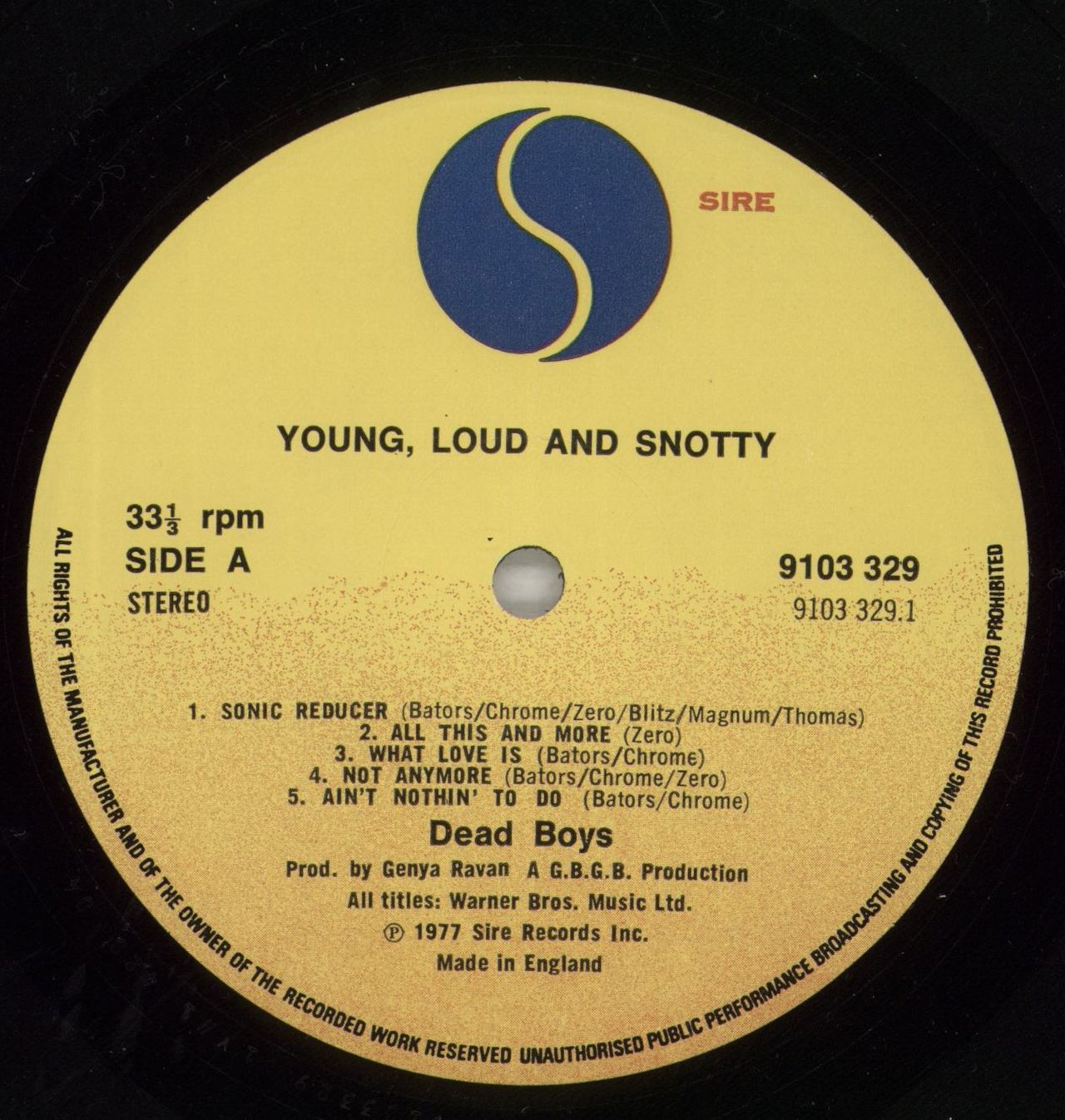 Dead Boys Young, Loud And Snotty UK Vinyl LP
