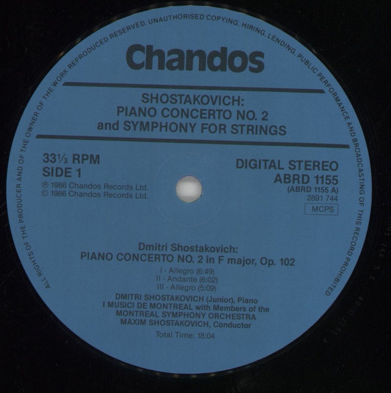 Dmitri Shostakovich Shostakovich: Piano Concerto No.2 Op.102 / Symphony For Strings Op.118a UK Vinyl LP