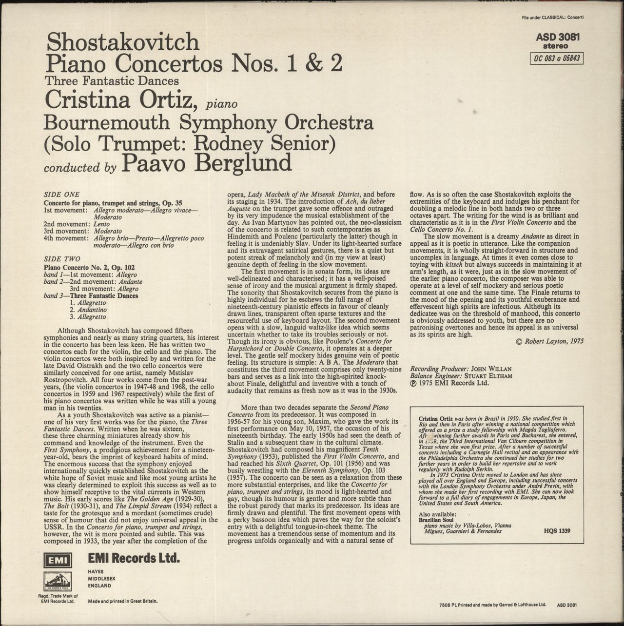 Dmitri Shostakovich Shostakovich: Piano Concertos 1 & 2 and Three Fantastic Dances UK Vinyl LP