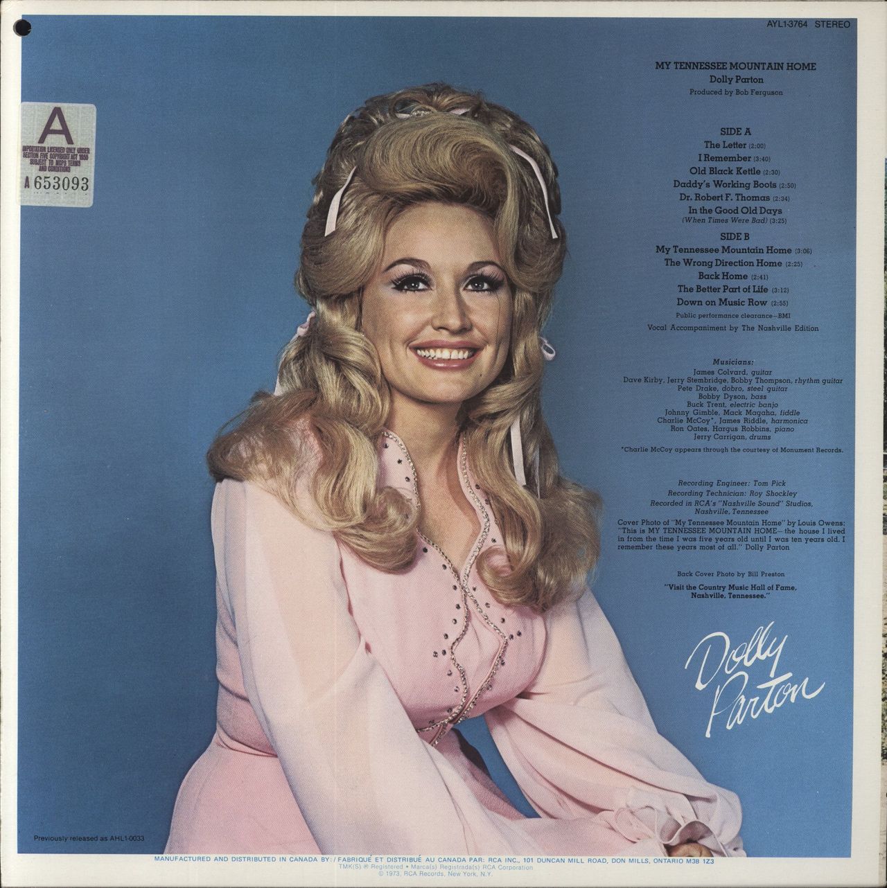 Dolly Parton My Tennessee Mountain Home Canadian Vinyl LP