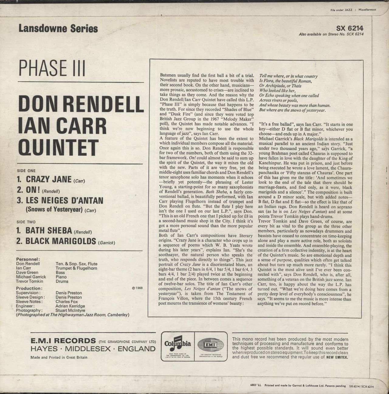 Don Rendell & Ian Carr Phase III UK Vinyl LP