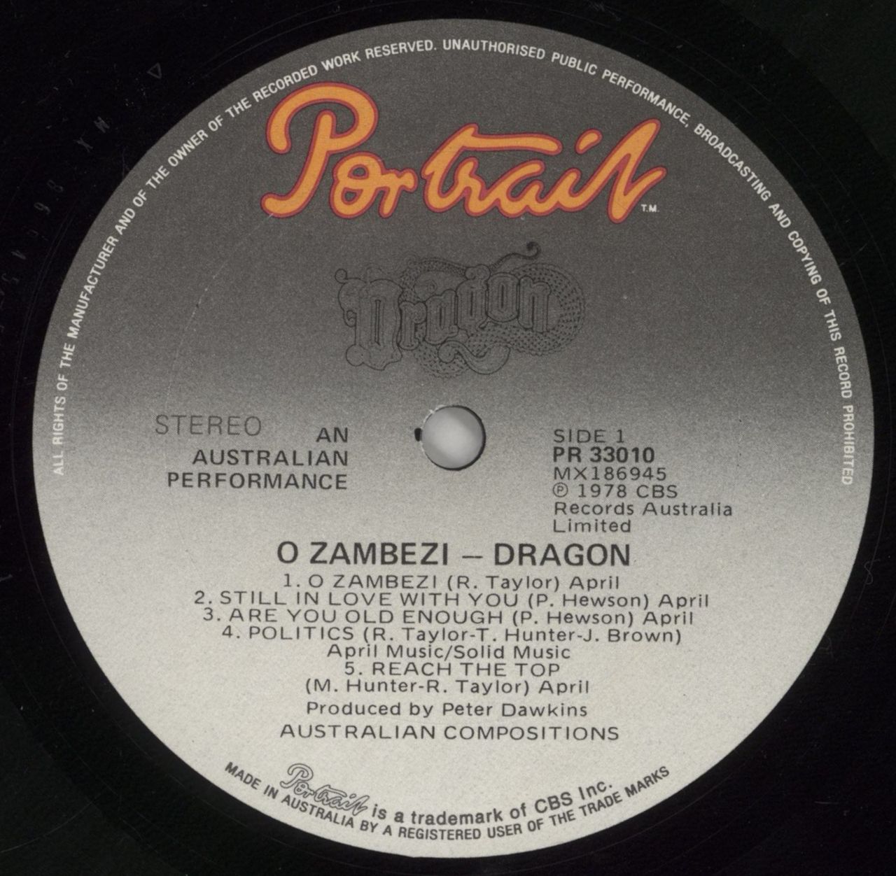 Dragon O Zambezi Australian Vinyl LP