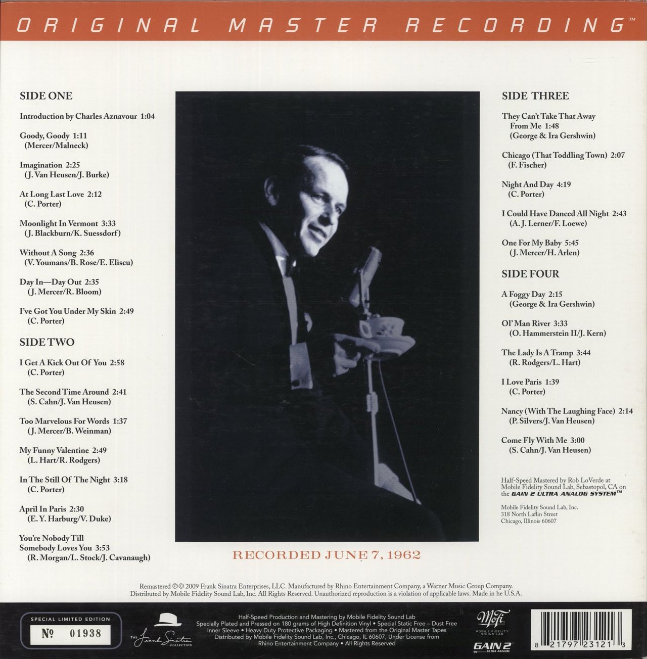 Frank Sinatra Live In Paris - 180gm Vinyl US 2-LP vinyl set