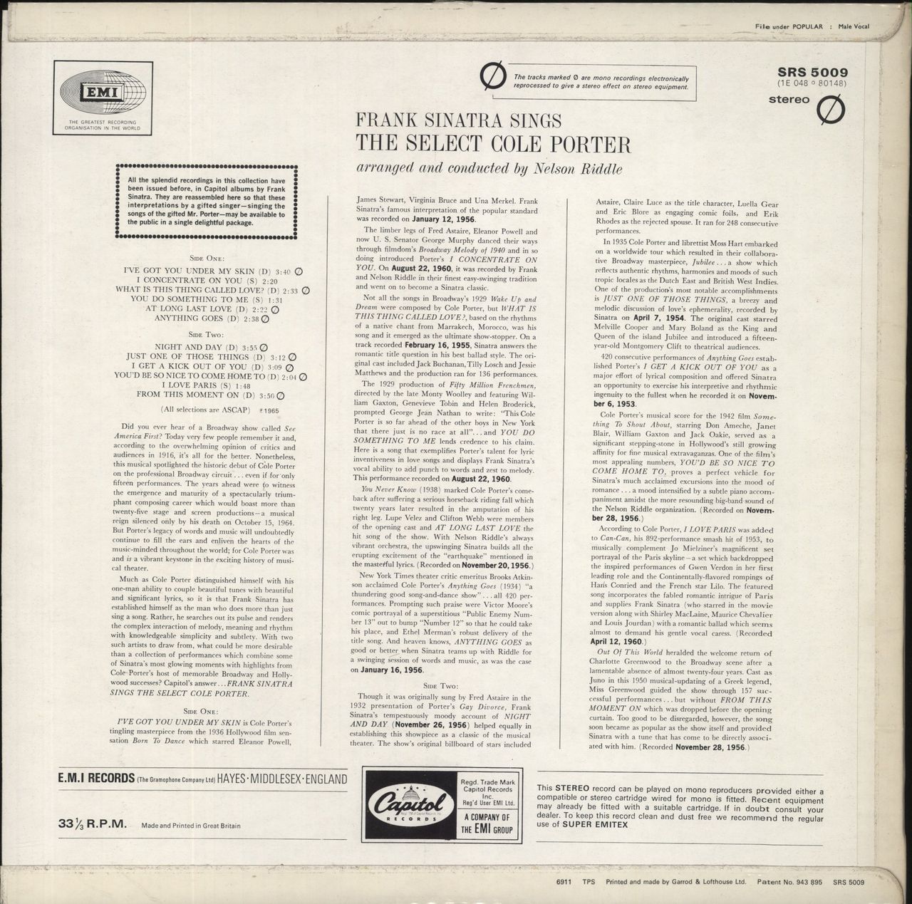 Frank Sinatra Sings The Select Cole Porter UK Vinyl LP