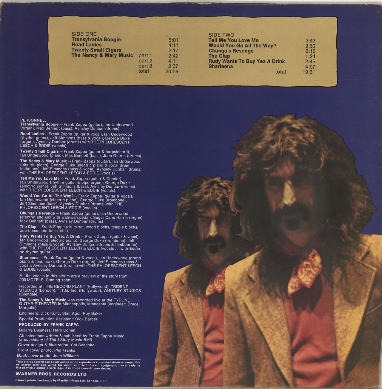 Frank Zappa Chunga's Revenge - 1st - EX UK Vinyl LP