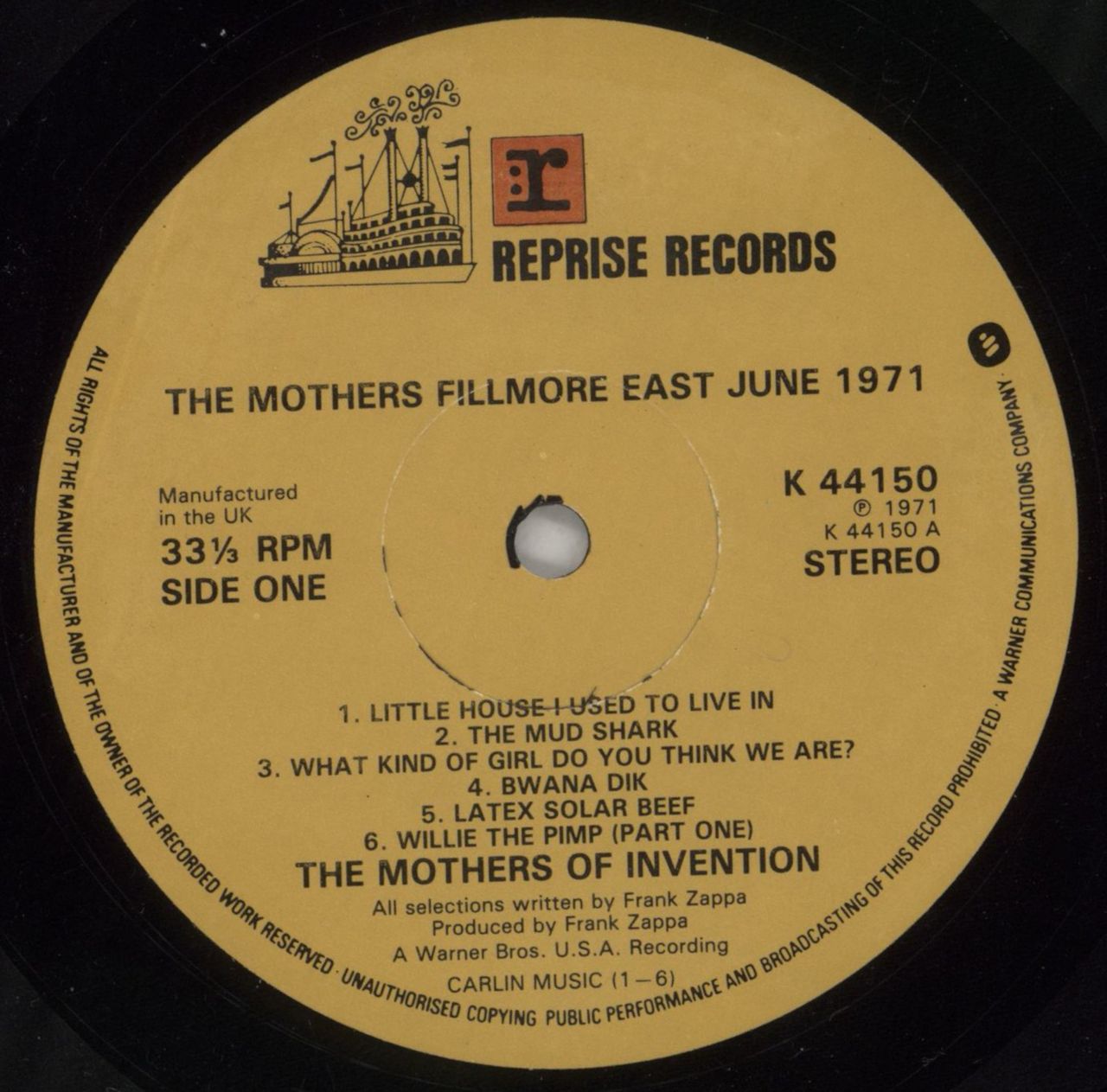 Frank Zappa Fillmore East - June 1971 - 2nd UK Vinyl LP