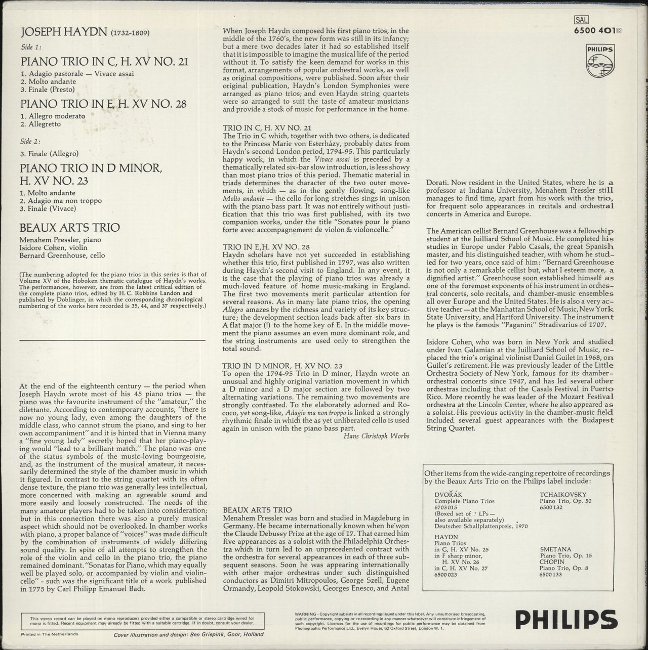 Franz Joseph Haydn Haydn: Piano Trios: No. 21 In C/No.23 In D Minor/No. 28 In E UK Vinyl LP