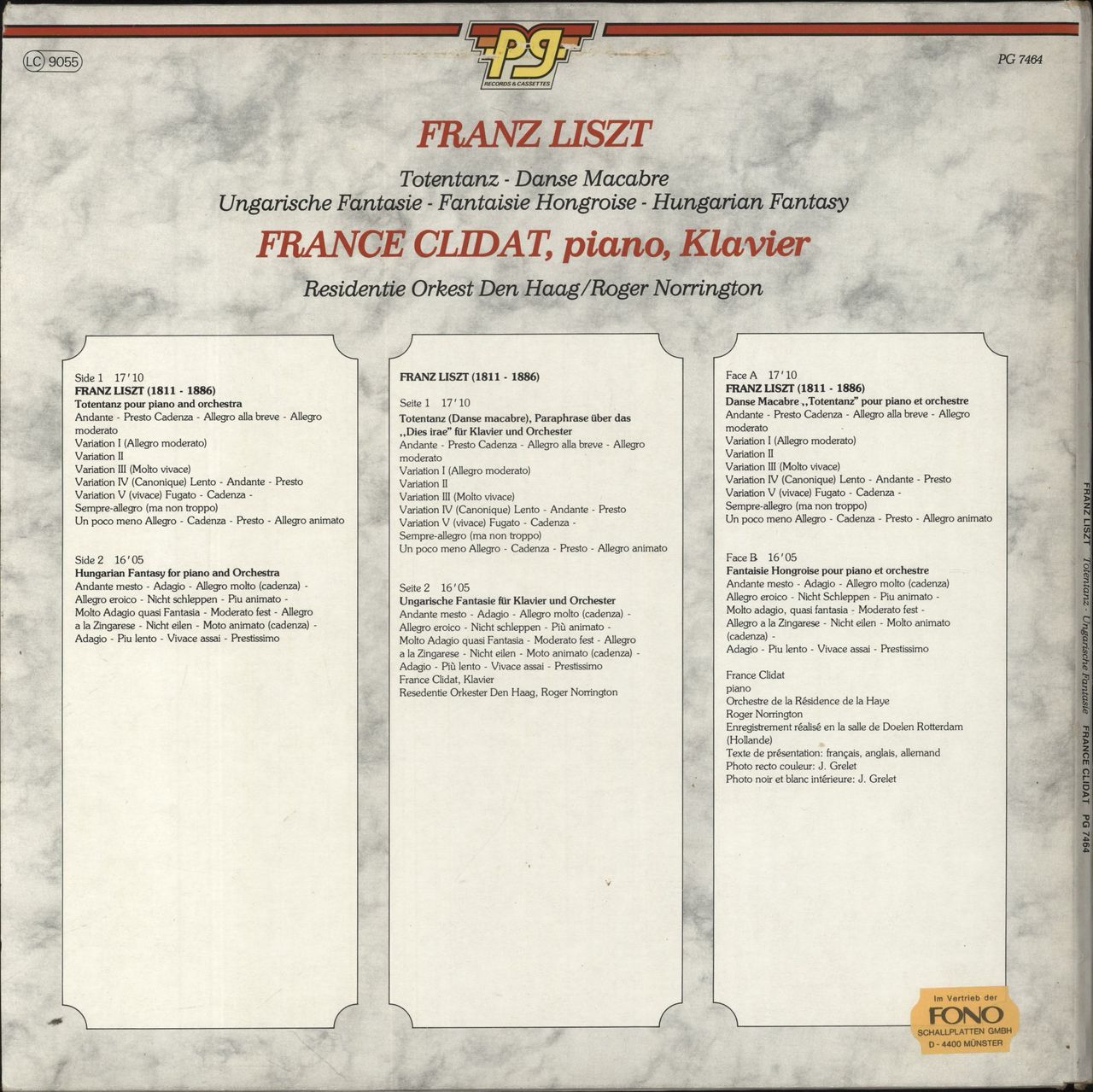Franz Liszt Liszt: Totentanz - Danse Macabre / Ungarische Frantasie - Fantaisie Hongroise - Hungarian Fantasy Dutch Vinyl LP