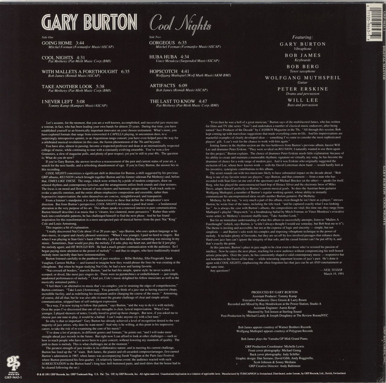 Gary Burton Cool Nights Swiss Vinyl LP