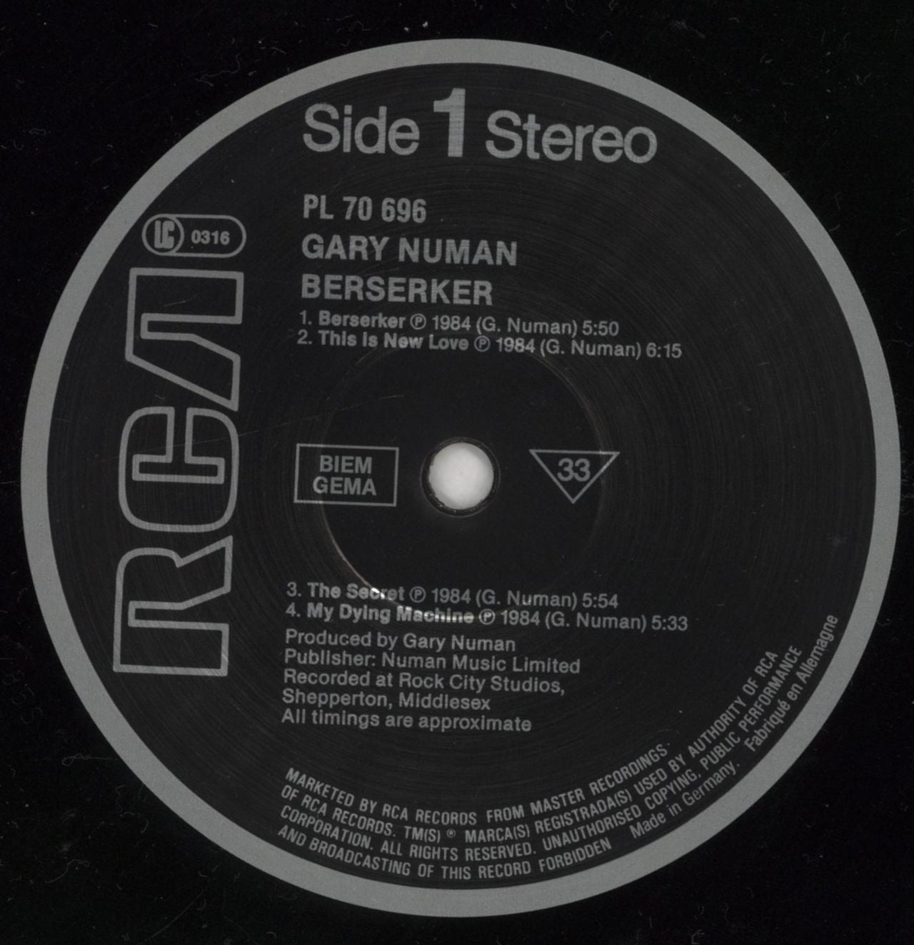 Gary Numan Berserker German Vinyl LP
