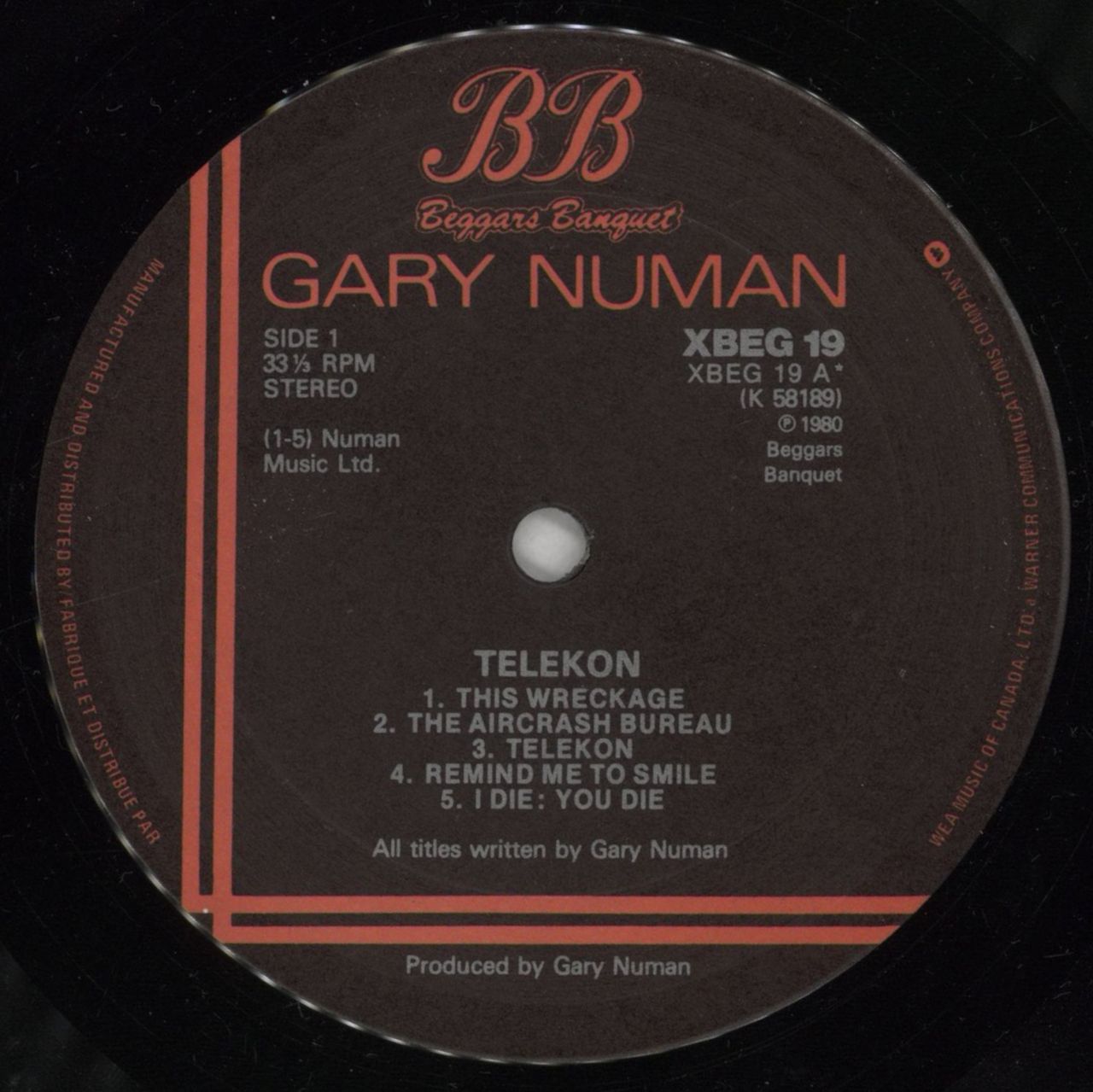 Gary Numan Telekon Canadian Vinyl LP