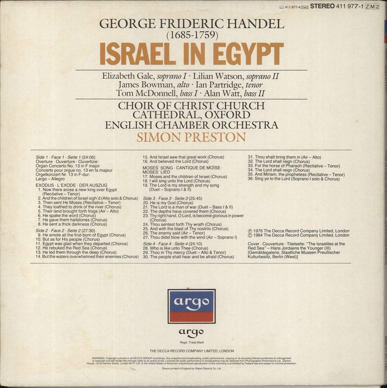 George Frideric Handel Israel in Egypt UK 2-LP vinyl set