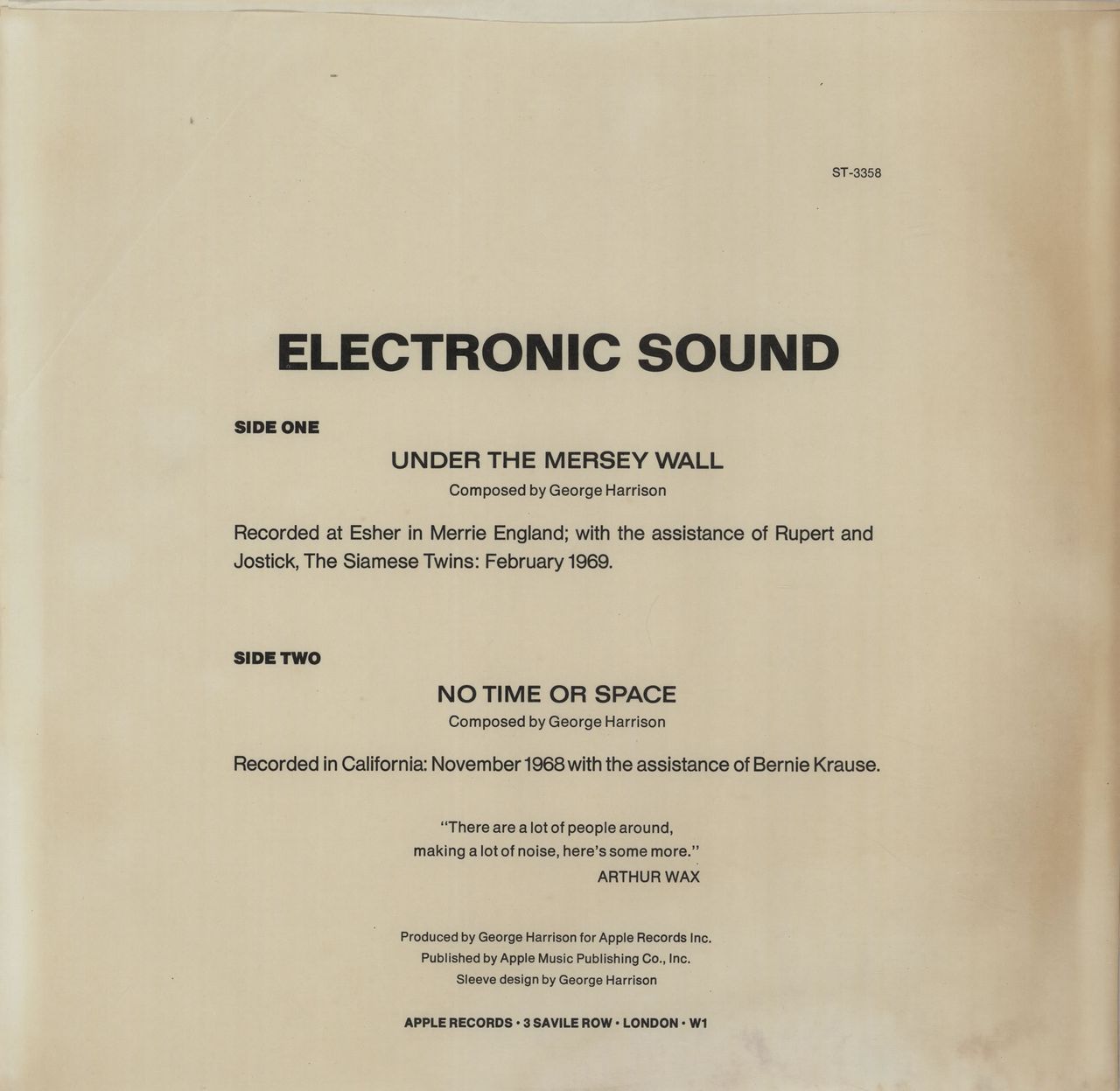George Harrison Electronic Sound US Vinyl LP