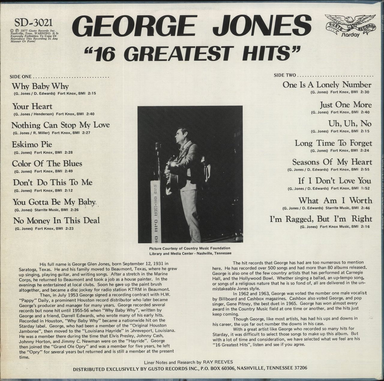 George Jones 16 Greatest Hits UK Vinyl LP