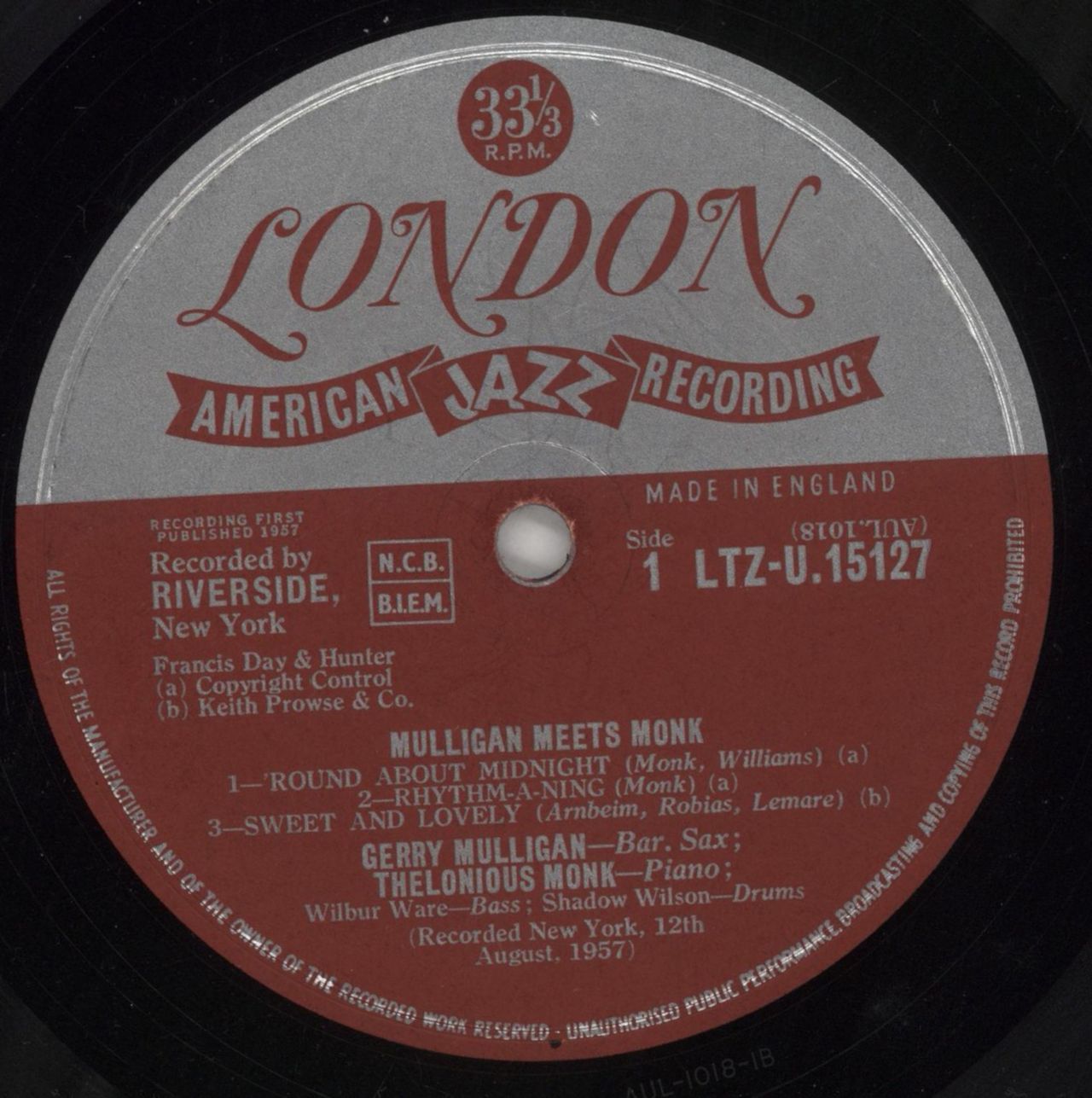 Gerry Mulligan Mulligan Meets Monk UK Vinyl LP