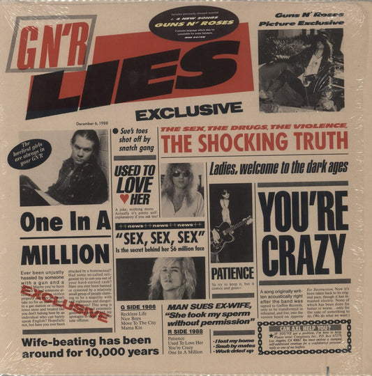 Guns N Roses G N' R Lies - 1st Uncensored Sleeve - Stickered Shrink US Vinyl LP