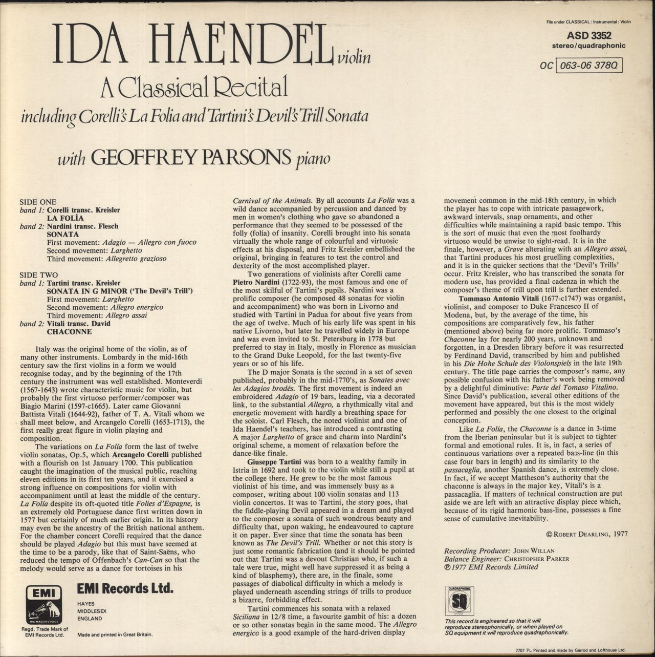 Ida Haendel A Classical Recital - Quad UK Vinyl LP