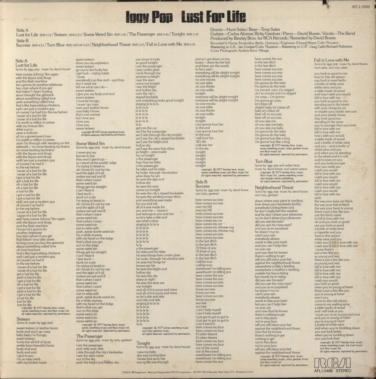 Iggy Pop Lust For Life - VG US Vinyl LP