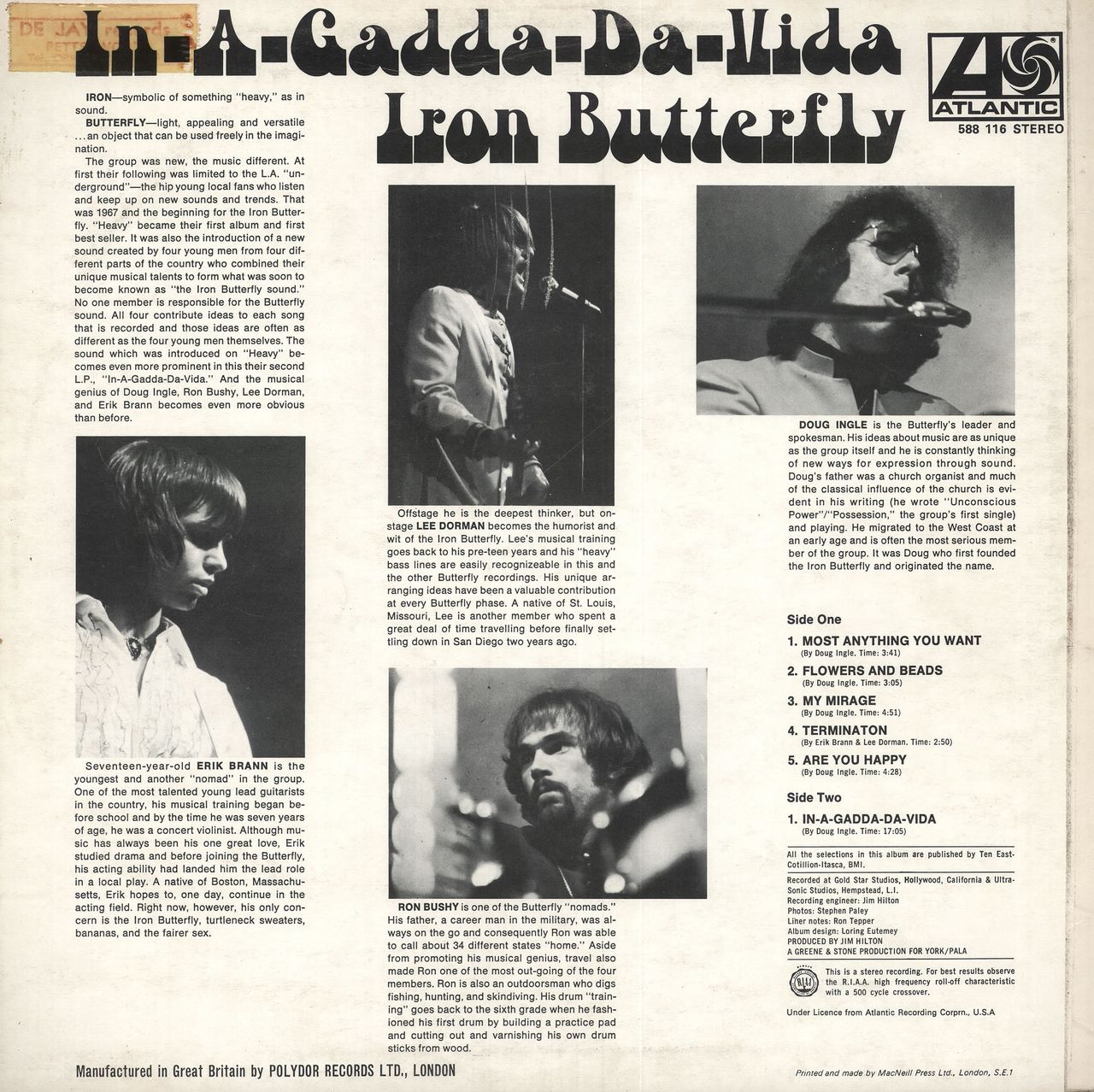 Iron Butterfly In-A-Gadda-Da-Vida - 1st - EX UK Vinyl LP