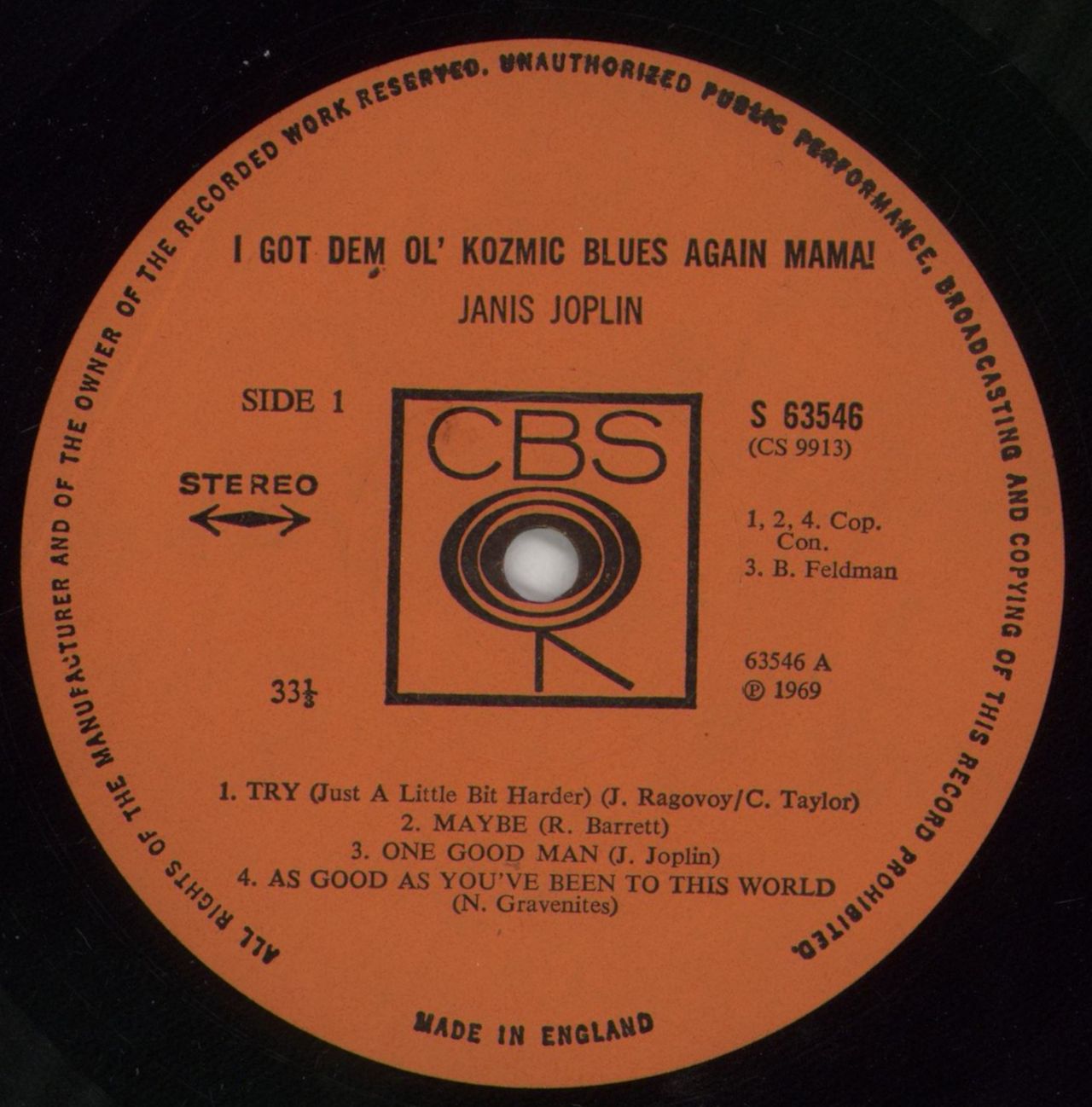 Janis Joplin I Got Dem Ol' Kozmic Blues Again Mama! - 1st - EX UK Vinyl LP