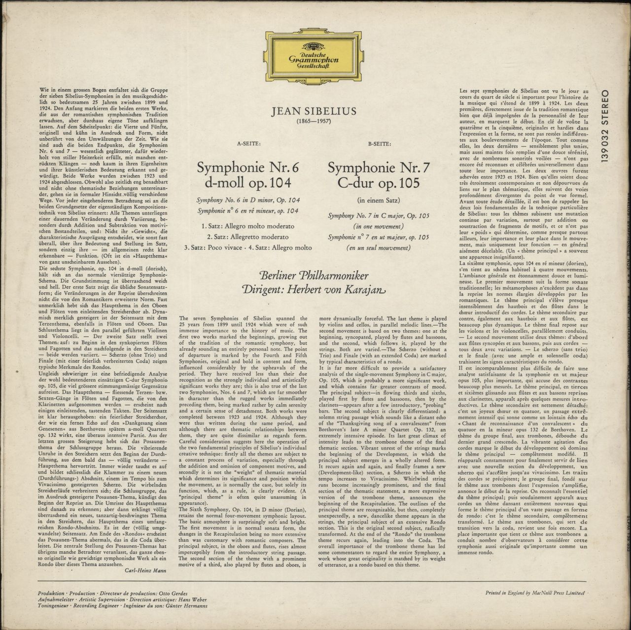 Jean Sibelius Sibelius: Symphonien Nr.6 In D-Moll • Nr.7 In C-Dur UK Vinyl LP