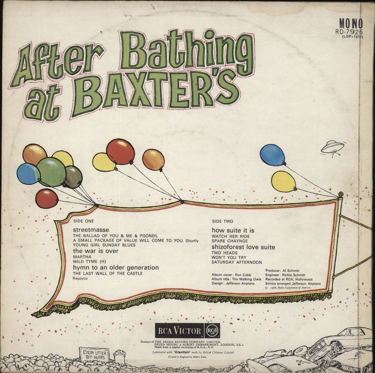 Jefferson Airplane After Bathing At Baxter's - Mono VG UK Vinyl LP
