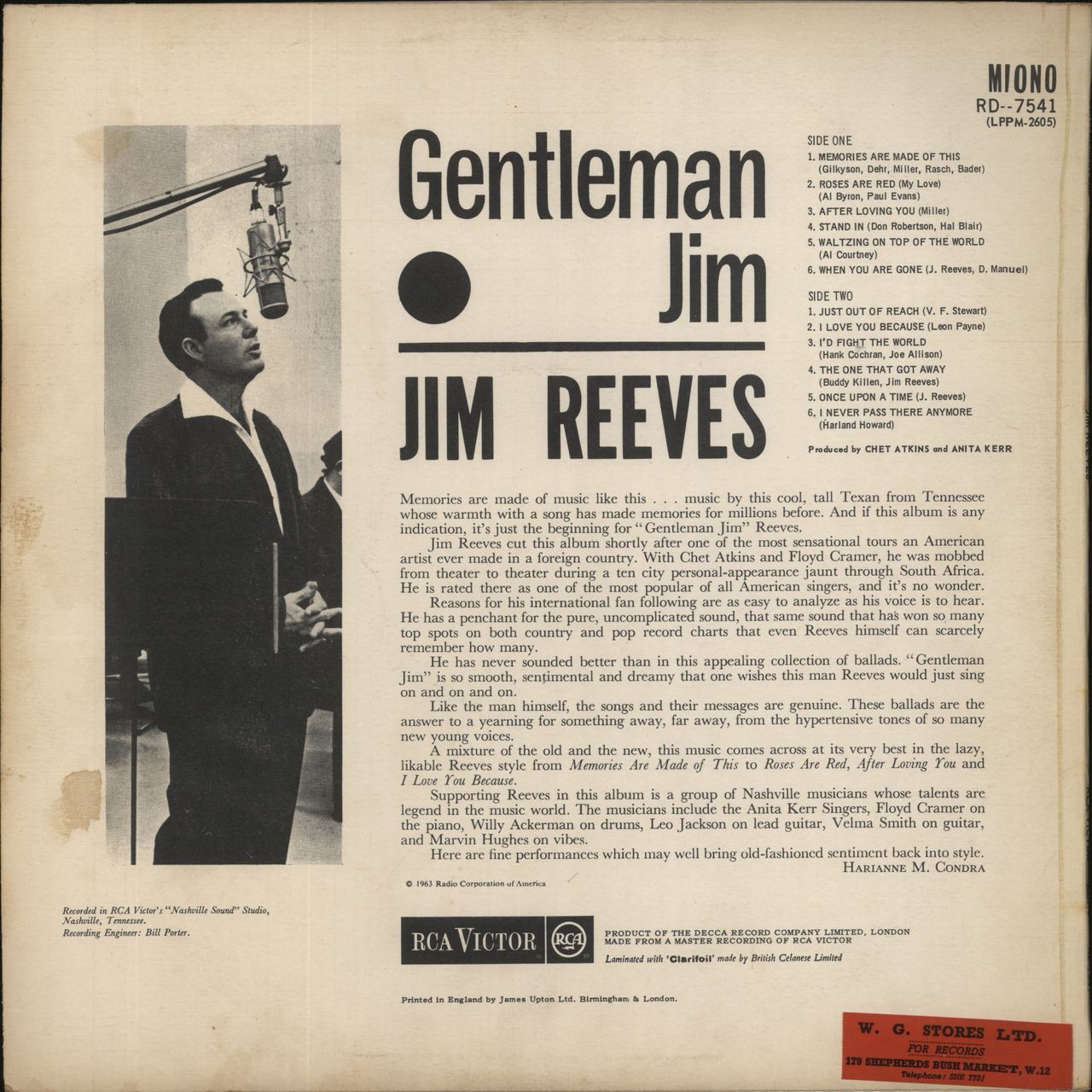 Jim Reeves Gentleman Jim UK Vinyl LP