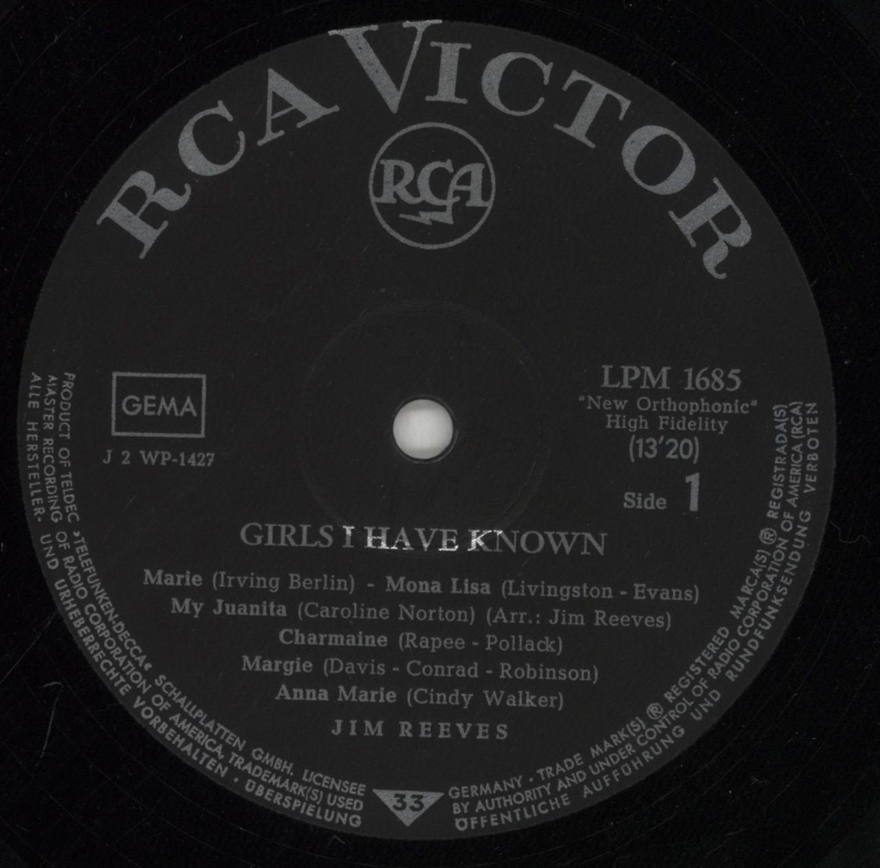 Jim Reeves Girls I Have Known German Vinyl LP