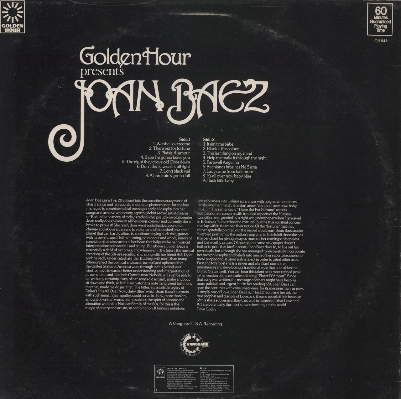 Joan Baez Golden Hour Presents Joan Baez UK Vinyl LP