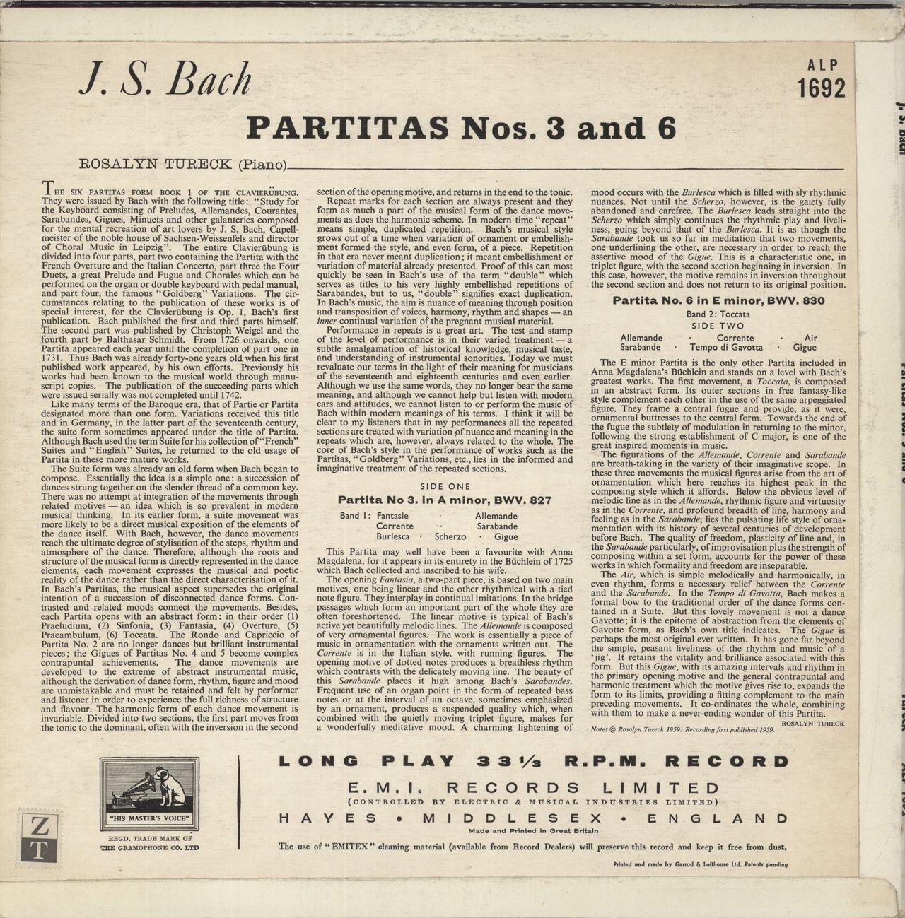 Johann Sebastian Bach Bach: Partitas Nos. 3 & 6 UK Vinyl LP