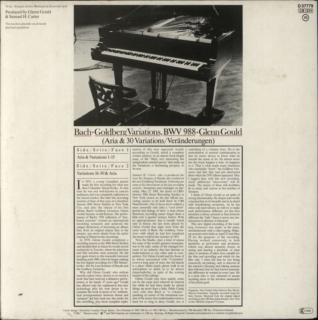 Johann Sebastian Bach J. S. Bach: The Goldberg Variations German Vinyl LP