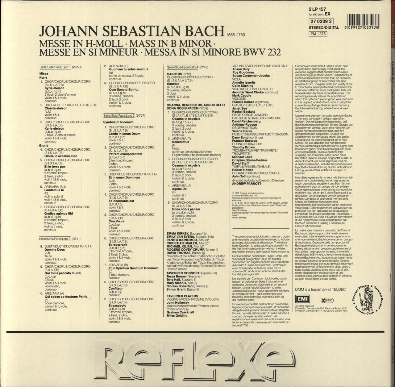 Johann Sebastian Bach Mass In B minor German 2-LP vinyl set
